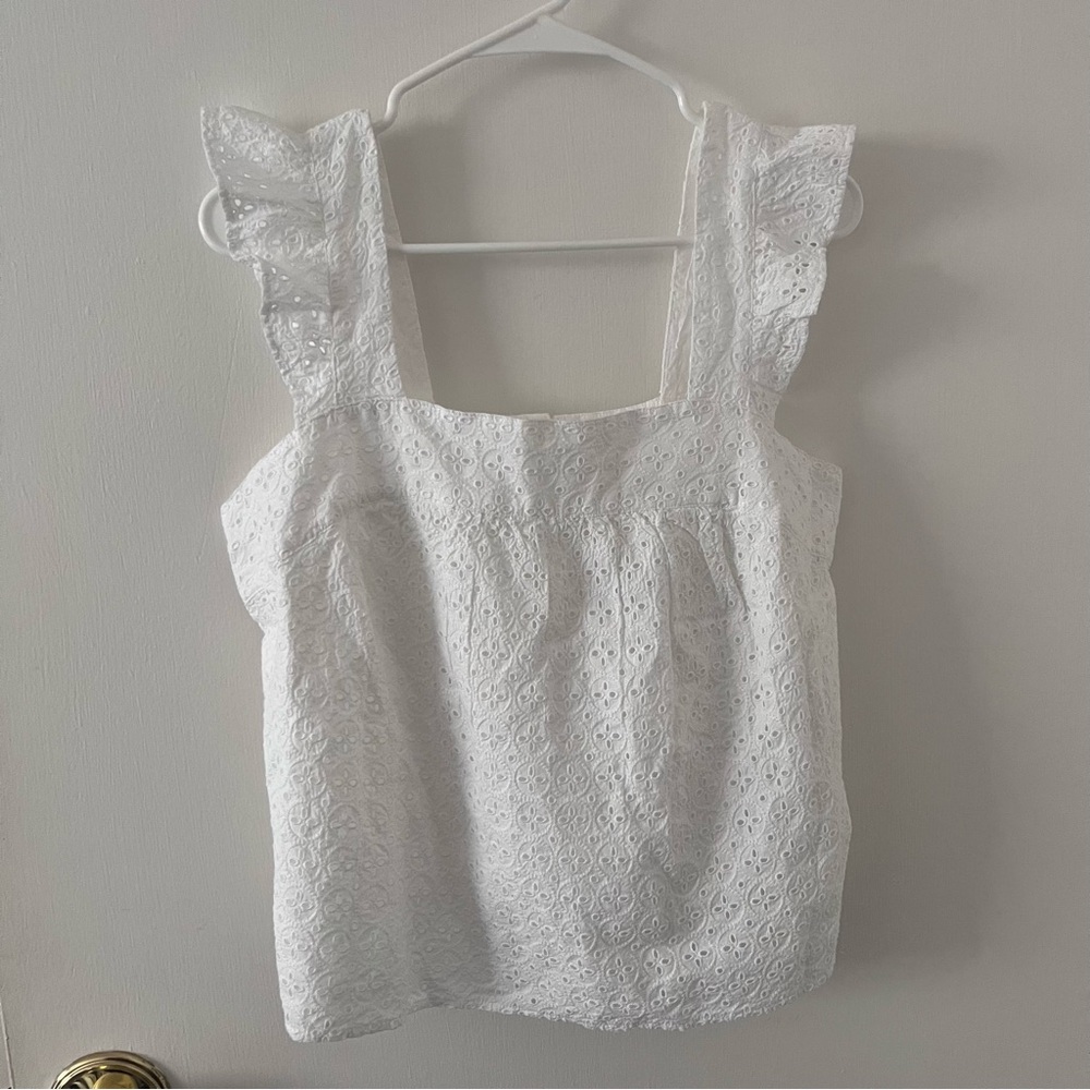 NWT Gap Ruffle Sleeveless Top White Eyelet Small